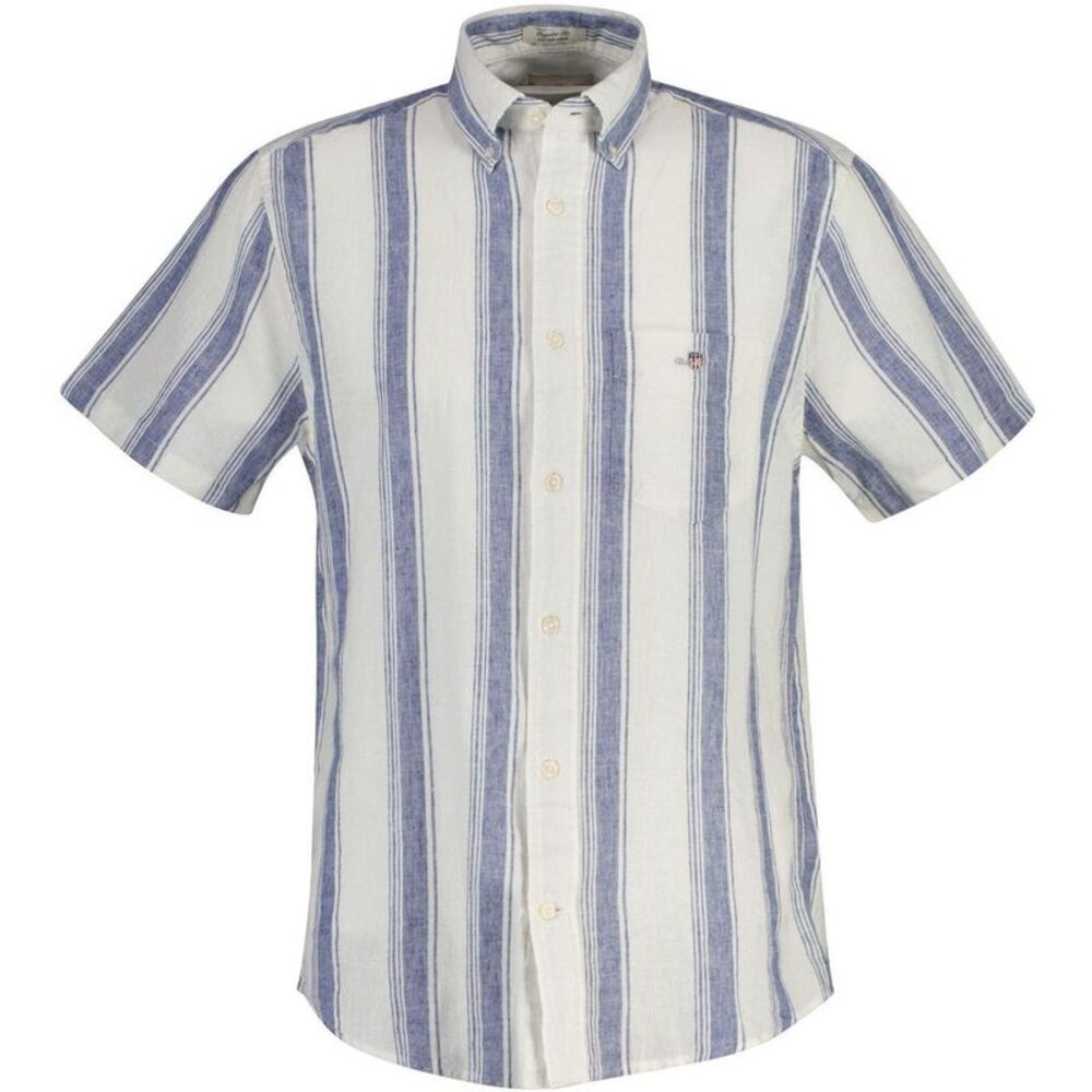 Gant Mens Striped Linen Short-Sleeved Shirt / Vintage Blue Wash